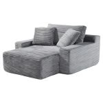 Grey corduroy chaise lounge with matching cushions