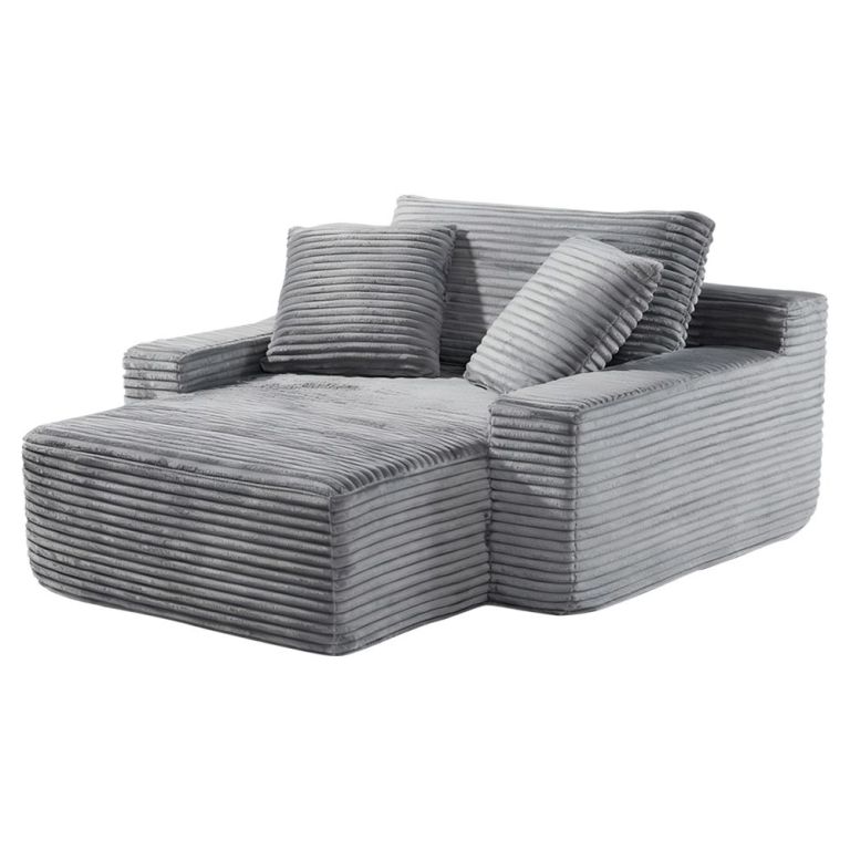 Grey corduroy chaise lounge with matching cushions