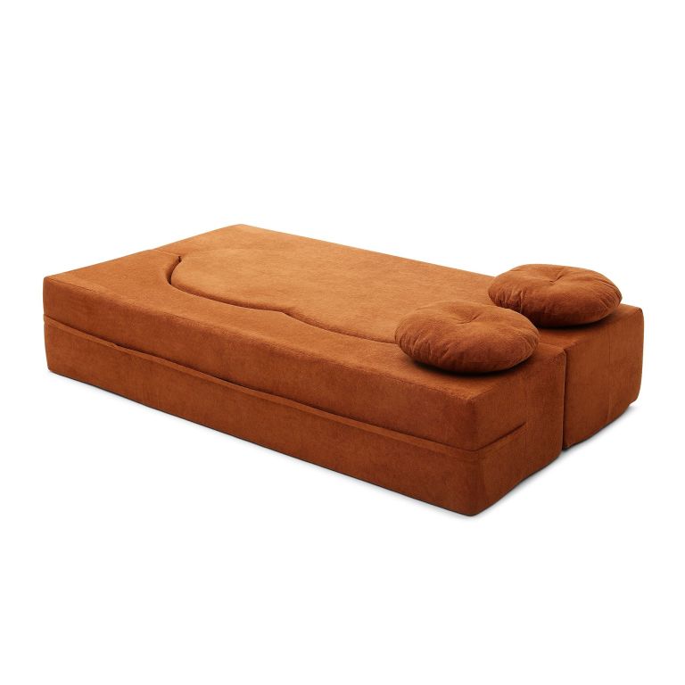 convertible folding sofa bed / plush corduroy loveseat couch grey Brown fold-out sofa bed with round cushions