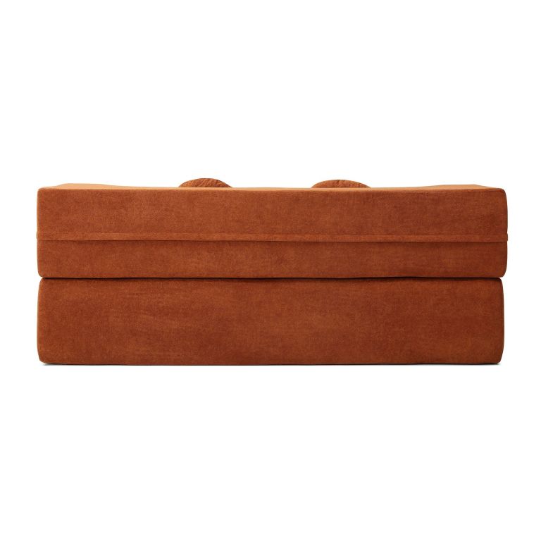 convertible folding sofa bed / plush corduroy loveseat couch grey Brown suede sofa back view on white background