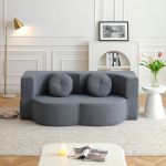 convertible folding sofa bed / plush corduroy loveseat couch grey Modern living room with grey sofa and decor