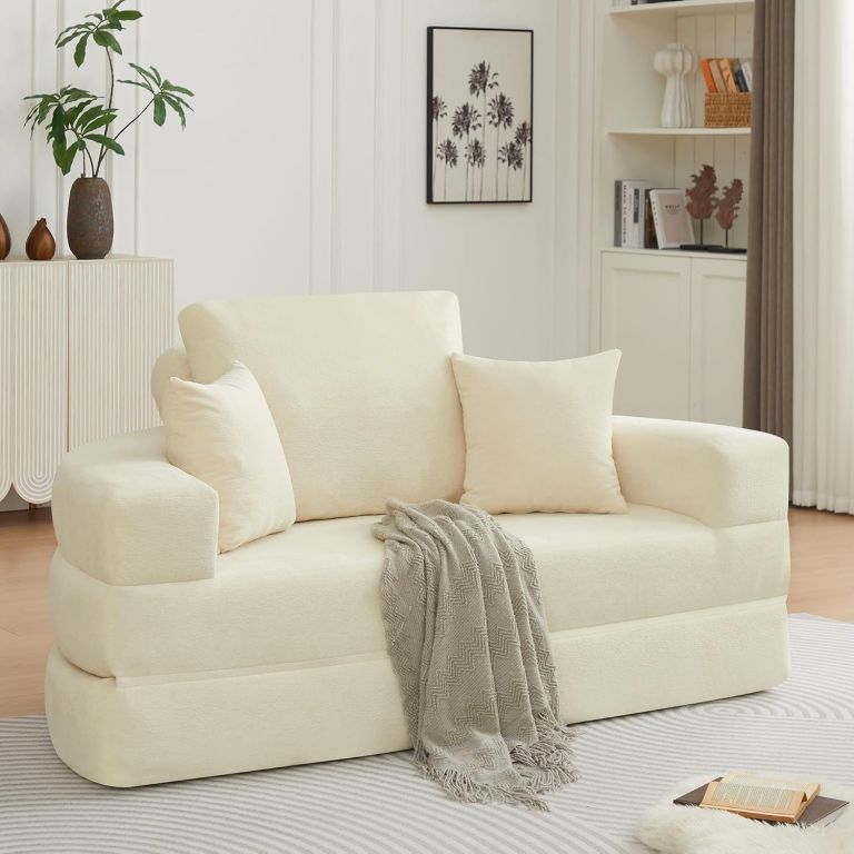 multifunctional round convertible sofa bed(compressed packaging) orange Cream two-seater sofa in minimalist living room