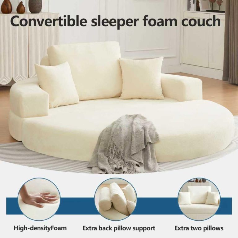 multifunctional round convertible sofa bed(compressed packaging) orange Cream convertible sleeper foam couch with pillows