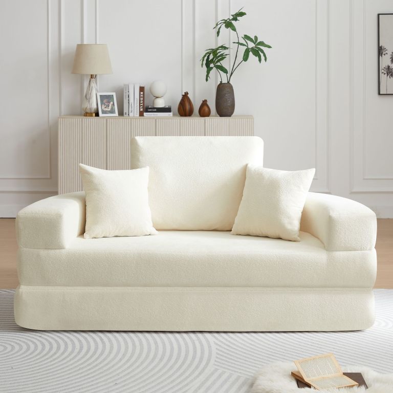multifunctional round convertible sofa bed(compressed packaging) orange Cream sofa in minimalist living room setting