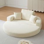 multifunctional round convertible sofa bed(compressed packaging) orange Curved cream boucle sofa in minimalist living room