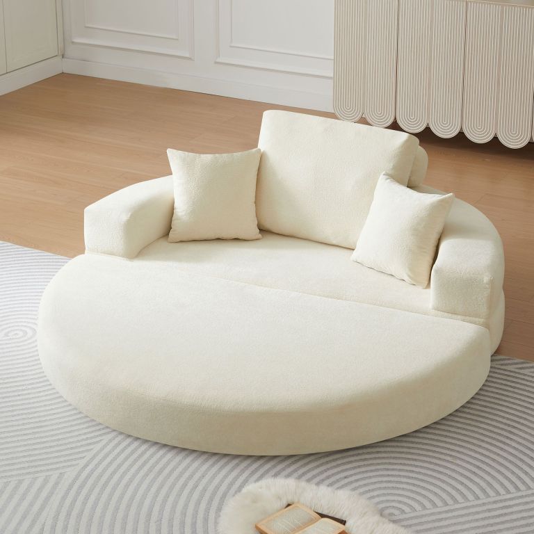 multifunctional round convertible sofa bed(compressed packaging) orange Curved cream boucle sofa in minimalist living room