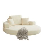 multifunctional round convertible sofa bed(compressed packaging) orange Cream curved sofa with cushions and throw