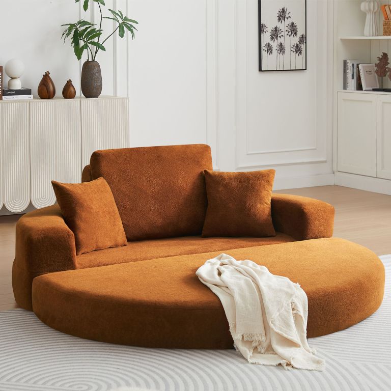 multifunctional round convertible sofa bed(compressed packaging) orange Rust-coloured curved sofa in modern living room