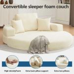 Cream convertible sleeper foam couch with pillows