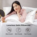silk pillowcase for hair and skin mulberry silk pillowcase soft breathable smooth both sided natural silk pillowcase with envelope pocket beauty sleep silk pillow case for gift (2 pack, standard, white) Woman relaxing on luxurious satin pillowcase holding mirror