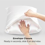 silk pillowcase for hair and skin mulberry silk pillowcase soft breathable smooth both sided natural silk pillowcase with envelope pocket beauty sleep silk pillow case for gift (2 pack, standard, white) Hands fitting pillow into envelope closure pillowcase