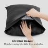 silk pillowcase for hair and skin mulberry silk pillowcase soft breathable smooth both sided natural silk pillowcase with envelope pocket beauty sleep silk pillow case for gift (2 pack, standard, black) Hands placing pillow into black envelope pillowcase
