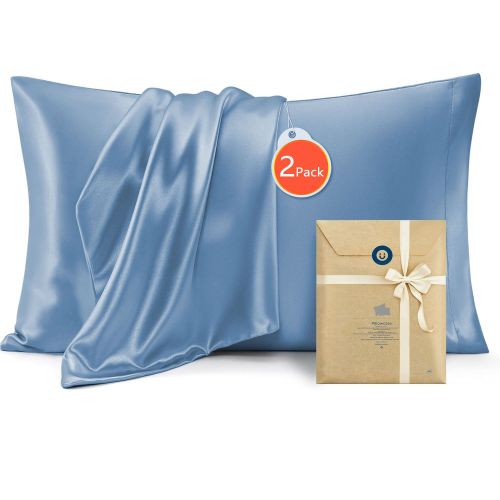 Light blue satin pillowcases two pack gift set