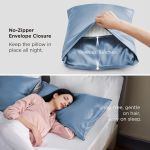 silk pillowcase for hair and skin mulberry silk pillowcase soft breathable smooth both sided natural silk pillowcase with envelope pocket beauty sleep silk pillow case for gift (2 pack, standard, sea blue) Blue satin pillowcase with envelope closure design
