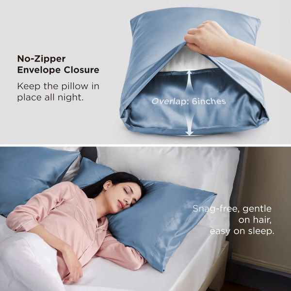 Blue satin pillowcase with envelope closure design