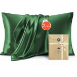 Green satin pillowcases two-pack with gift packaging