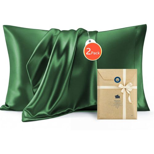 Green satin pillowcases two-pack with gift packaging