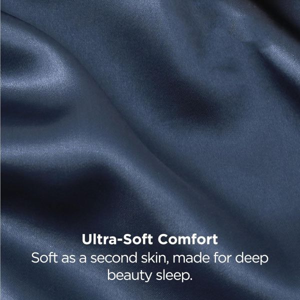 silk pillowcase for hair and skin mulberry silk pillowcase soft breathable smooth both sided natural silk pillowcase with envelope pocket beauty sleep silk pillow case for gift (2 pack, standard, navy) Close-up of ultra-soft blue fabric texture