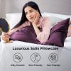 silk pillowcase for hair and skin mulberry silk pillowcase soft breathable smooth both sided natural silk pillowcase with envelope pocket beauty sleep silk pillow case for gift (2 pack, standard, purple) Woman relaxing on bed with satin pillowcase