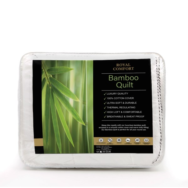 royal comfort bamboo blend quilt 250gsm luxury duvet 100% cotton cover double white Royal Comfort bamboo quilt in protective packaging