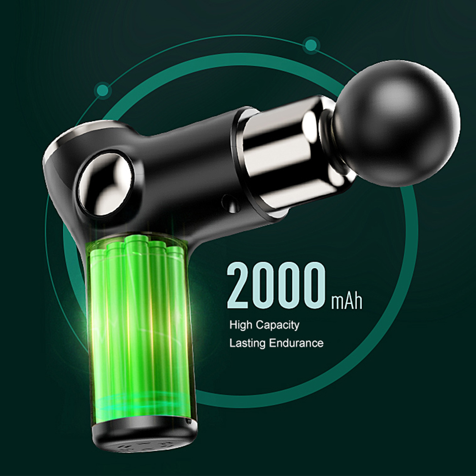 Handheld massage gun with 2000mAh battery display