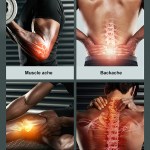 Illustrations of muscle, back, knee and neck pain