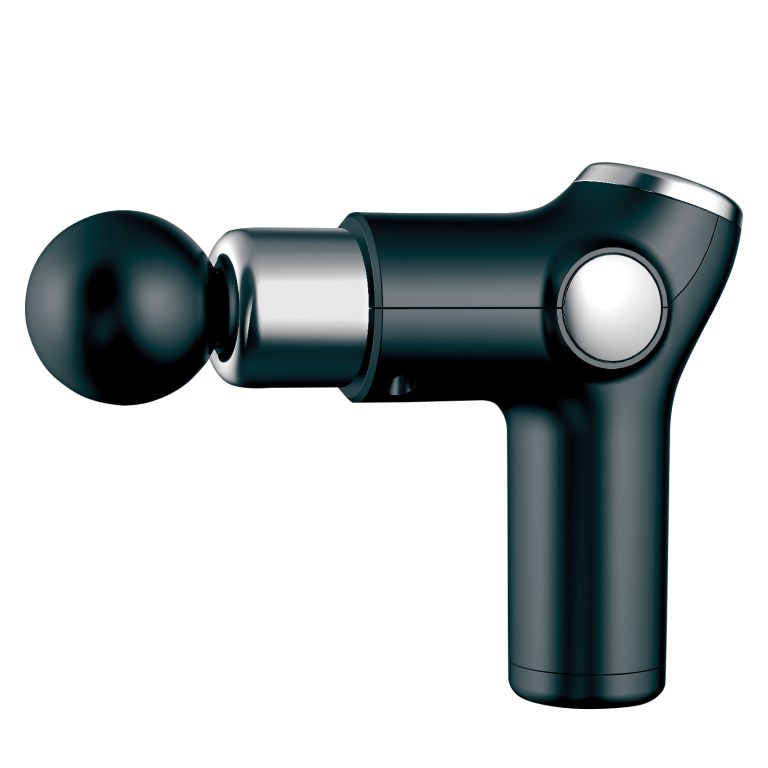 Black handheld percussion massage gun with ball head