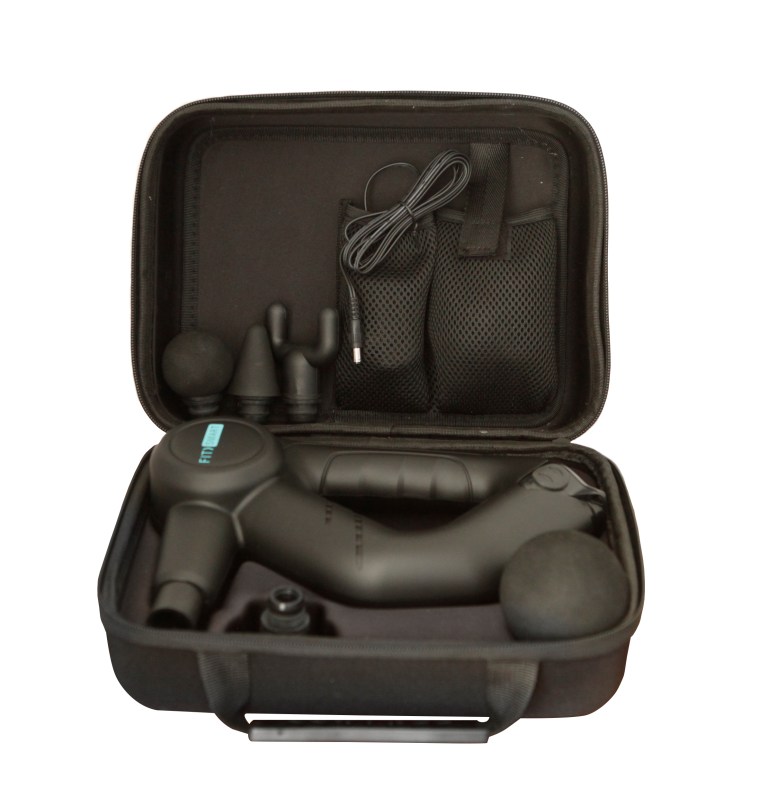 Massage gun kit in open carry case