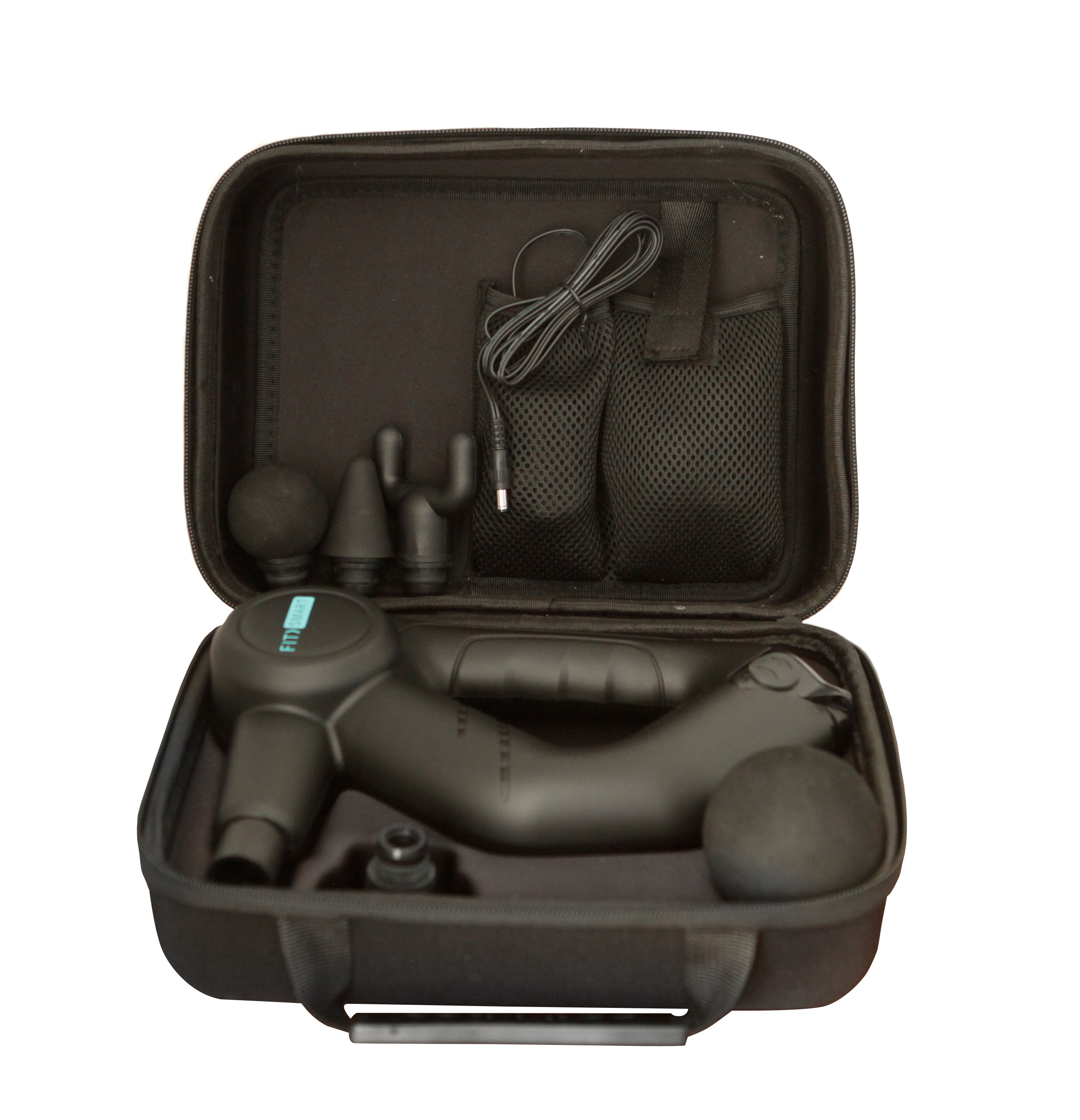 Massage gun kit in open carry case