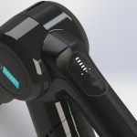 Close-up of black smart vacuum handle controls