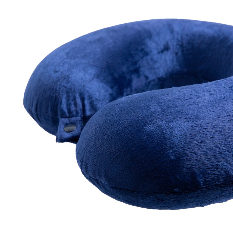 Blue plush U-shaped travel neck pillow