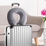 milano decor memory foam travel neck pillow with clip cushion support soft grey Grey travel neck pillow on silver suitcase