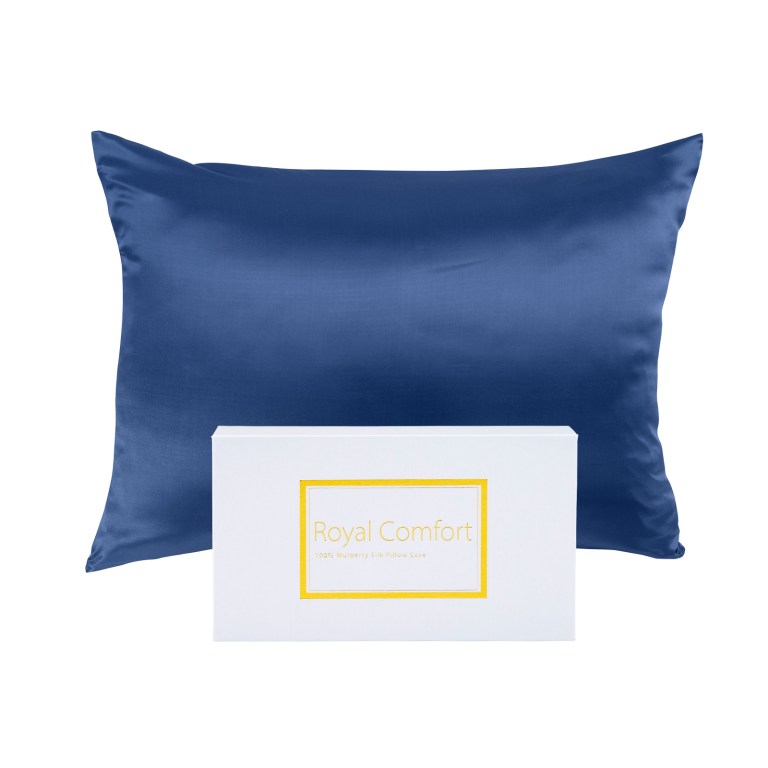 Navy silk pillowcase with Royal Comfort box