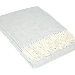 Light grey throw blanket with white fringe