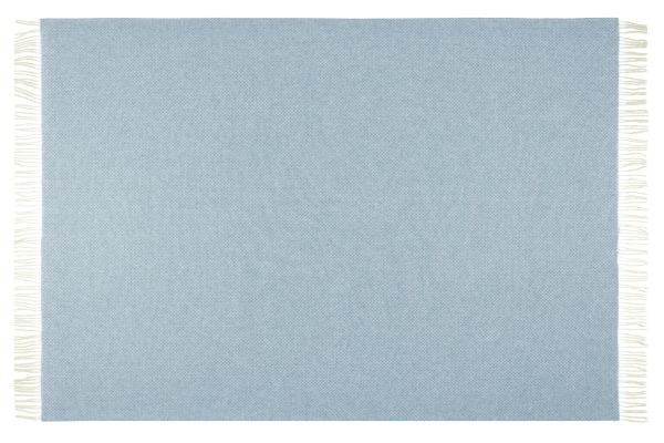 chiswick throw merino wool/cashmere blue Light blue woven rug with fringe edges