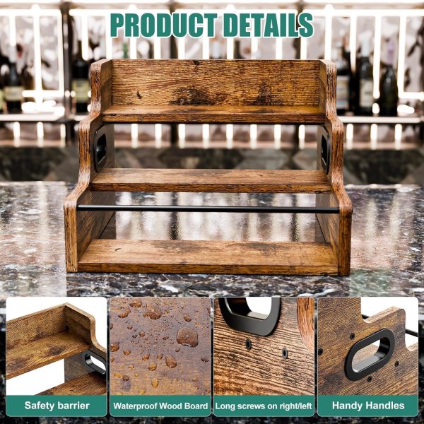 Rustic wooden two-tier countertop organiser with handles