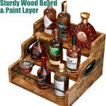 carla home 3 tier liquor bottle display shelf rack bar organizer for whiskey, wine, coffee syrups, spirits & bottles Two-tier wooden liquor rack with whisky bottles