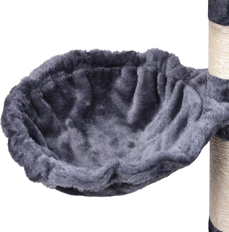 carla home 120cm cat tree for indoor cats with condo, hammock & plush perchfor for kittens & adult cats Grey plush cat hammock on scratching post