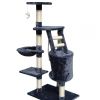 Multi-level blue plush cat tree with scratching posts
