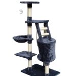 carla home 120cm cat tree for indoor cats with condo, hammock & plush perchfor for kittens & adult cats Multi-level blue plush cat tree with scratching posts