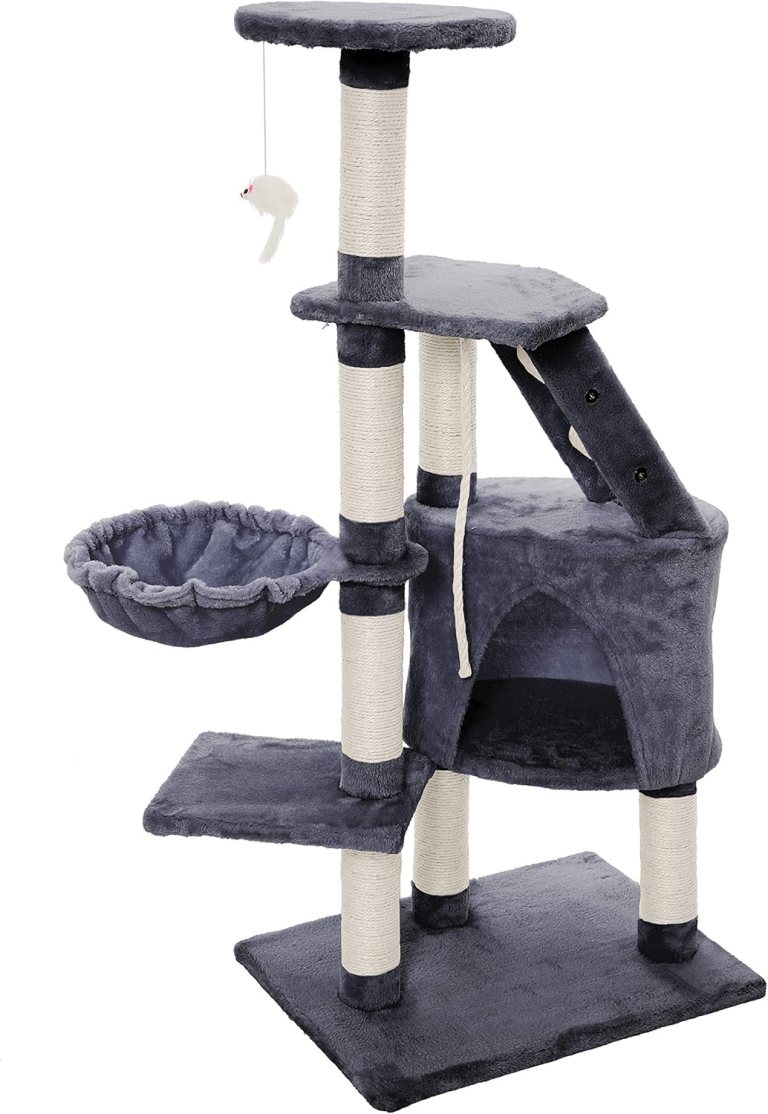 carla home 120cm cat tree for indoor cats with condo, hammock & plush perchfor for kittens & adult cats Grey multi-level cat tree with scratching posts