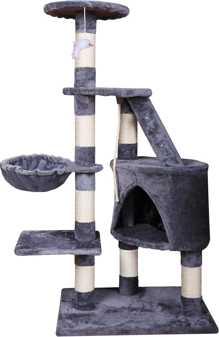 carla home 120cm cat tree for indoor cats with condo, hammock & plush perchfor for kittens & adult cats Grey multi-level cat tree with scratching posts