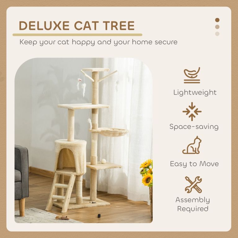 Beige deluxe cat tree in modern living room