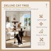 Two cats playing on deluxe cat tree indoors