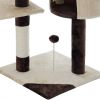 Beige and brown cat tree with dangling toy