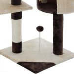 Beige and brown cat tree with dangling toy