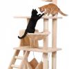 Two cats playing on beige cat tree