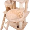 Beige plush cat tree with hammock and ladder