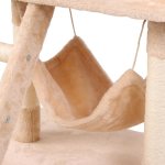 Beige plush cat tree with hanging hammock