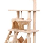 Beige multi-level cat tree with hammock and ladder
